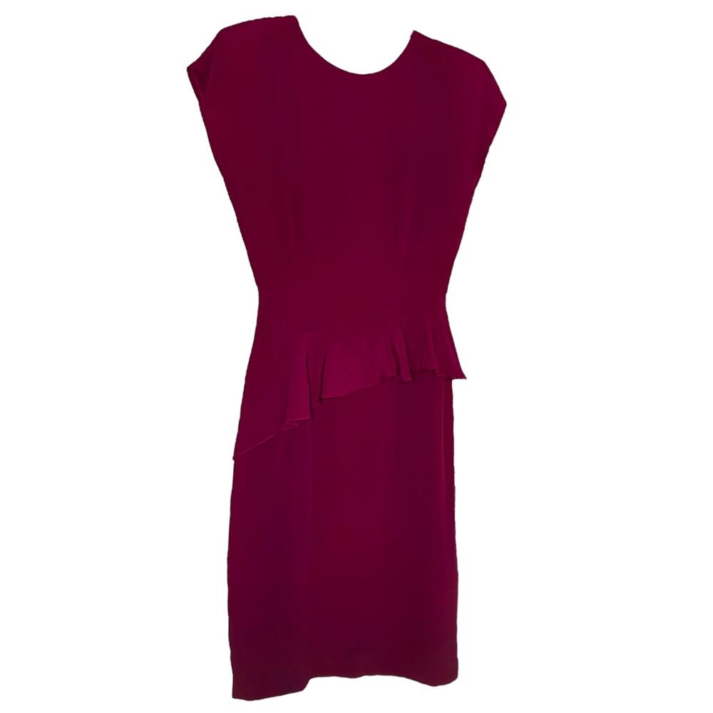 Vintage Magenta Asymmetrical Ruffle Dress Size 7/8